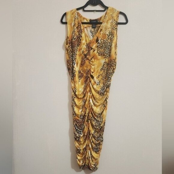 Ashro sleeveless Ruched Leopard  bodycon dress women size 12 - Picture 1 of 6